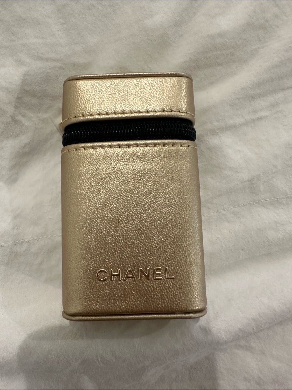 CHANEL Metallic Gold Leather Zip Case